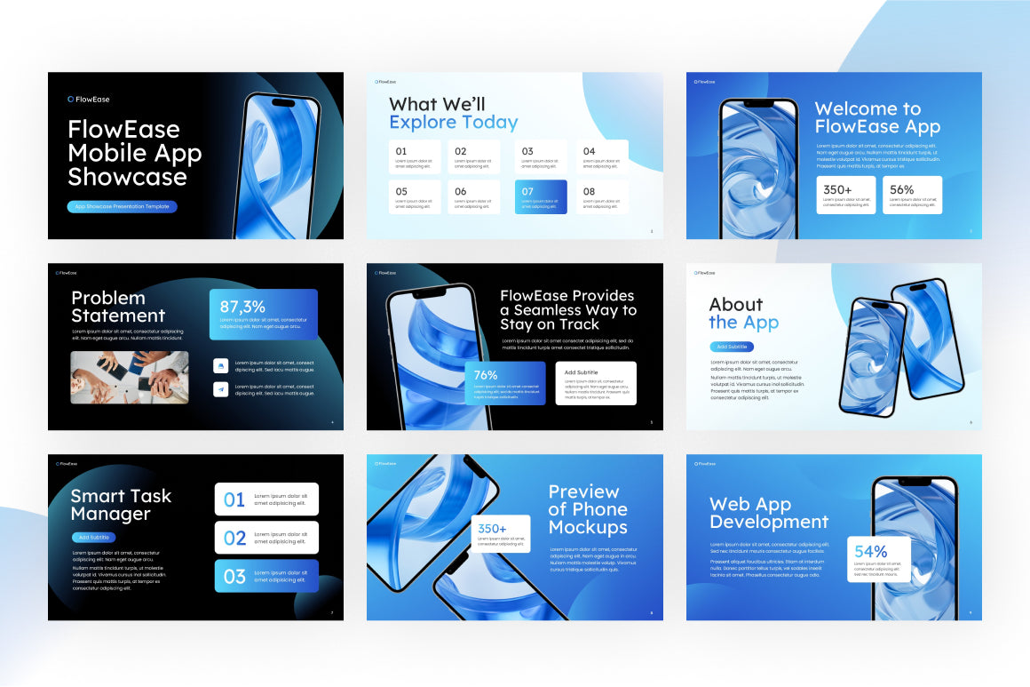 Mobile App Showcase Google Slides [20 Unique Slides]